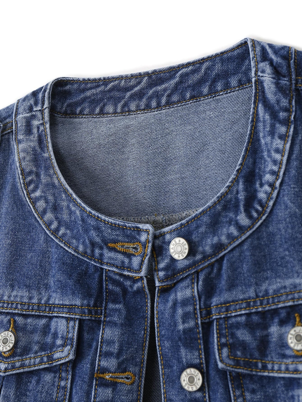 Kedera Jean Jacket Women Collarless Button Down Long Sleeve Western Denim Country Concert Outfits - Wash Dark Blue