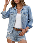 Luvamia Women's Distressed Denim Shirt Jacket - Light Blue Utility - Summer Jean Top - Size Large (fits 12-14) - Wishful