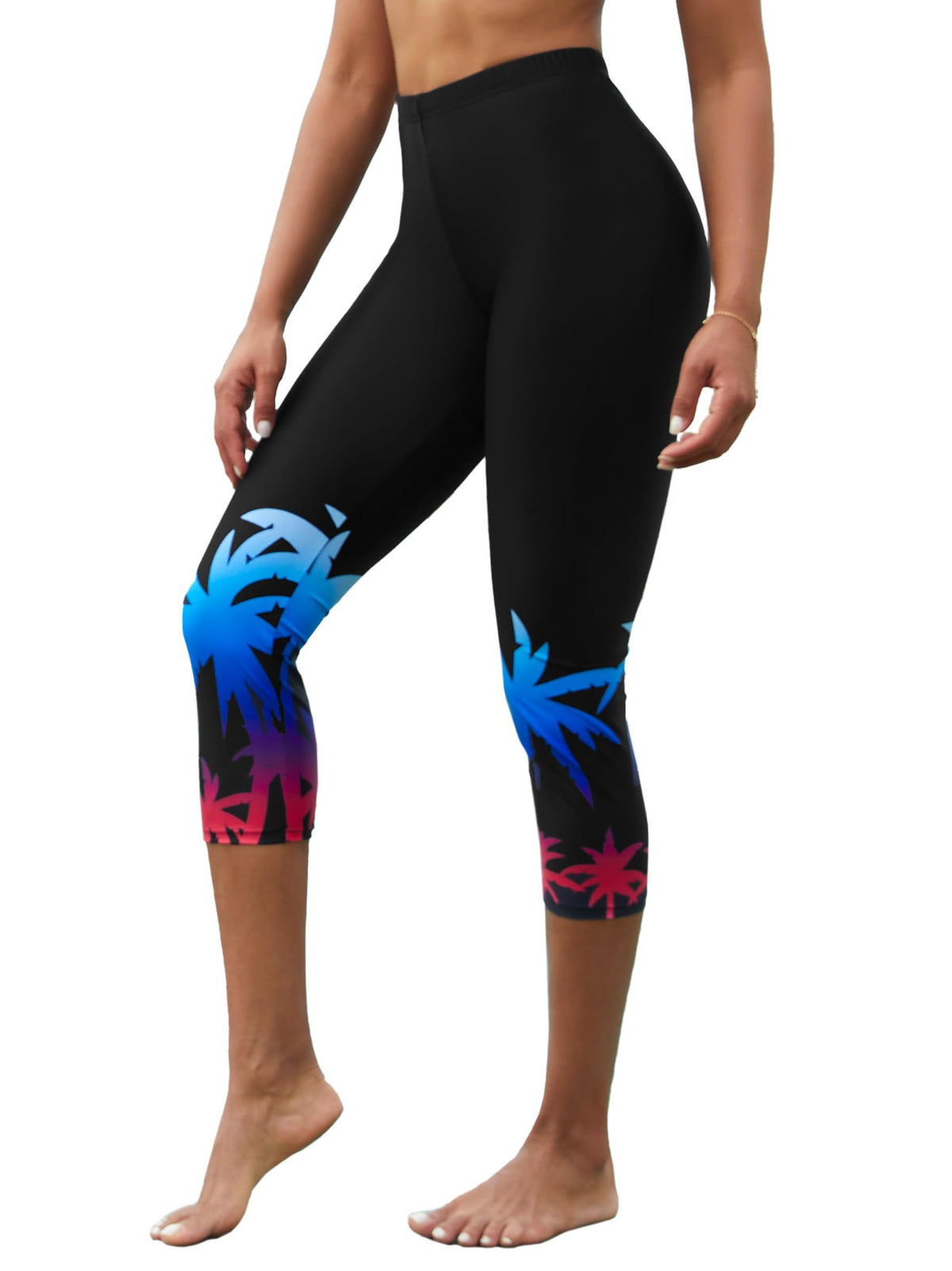 ATTRACO Swim Pants for Women High Waisted Printed Swim Legging Black Red XL