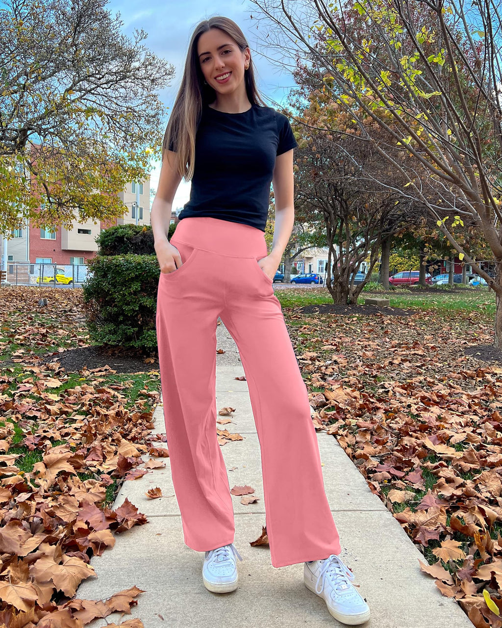 Promover Wide-Leg Pants For Women With Pockets High-Waist Pink S Tall
