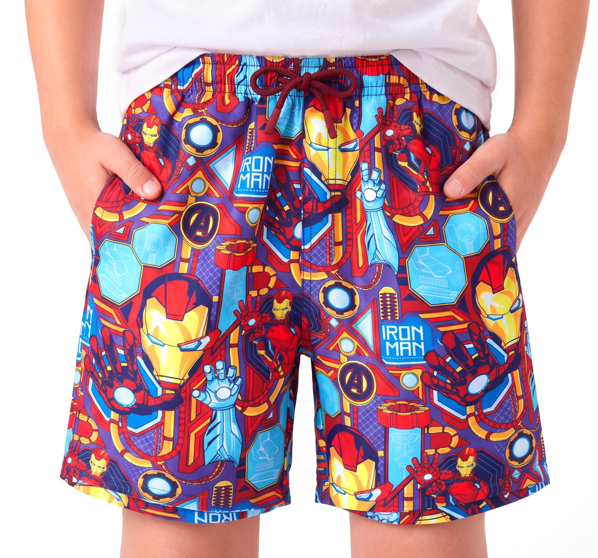 Disney Swimwear Marvel Boys Swim Short Avengers Rash Guard Swim Trunks Superhero Swimming Trunk Iron Man Beach Cloth Toddler Swimsuit UPF 50+ Surf Bathing Suit Kid Burgundy Sea Board Shorts 3-4 Years