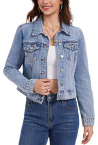 Andy & Natalie Jean Jacket Women Trendy Denim Long Sleeve Basic Button Down Cropped Shackets Light Della Robbia Blue X-large