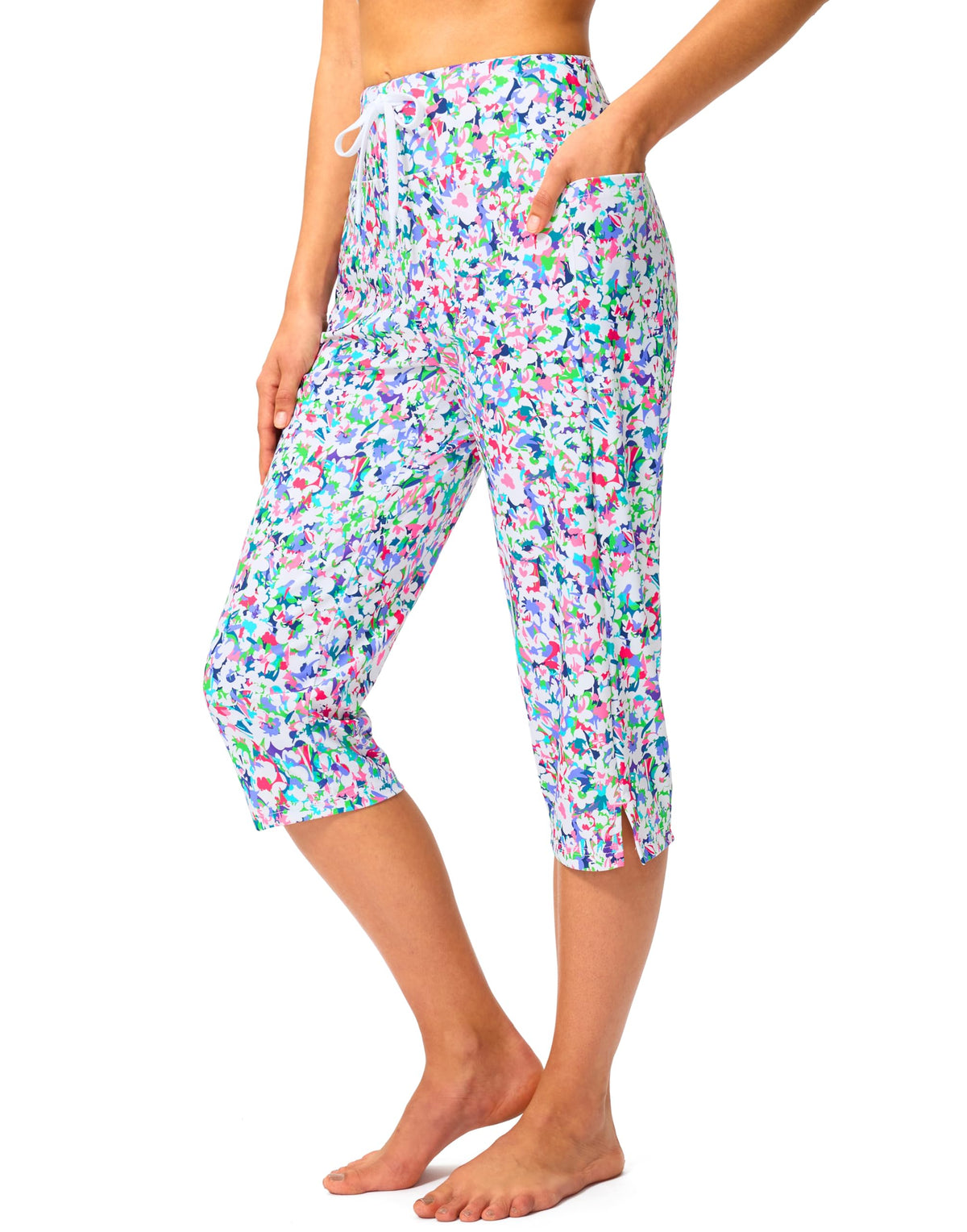 Viodia 18'' Women's Swim Capris Pants with Pockets Abstract Floral 3XL