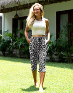 Viodia Women's 18" Modest Swim Capris Pants With Pockets Black Flower