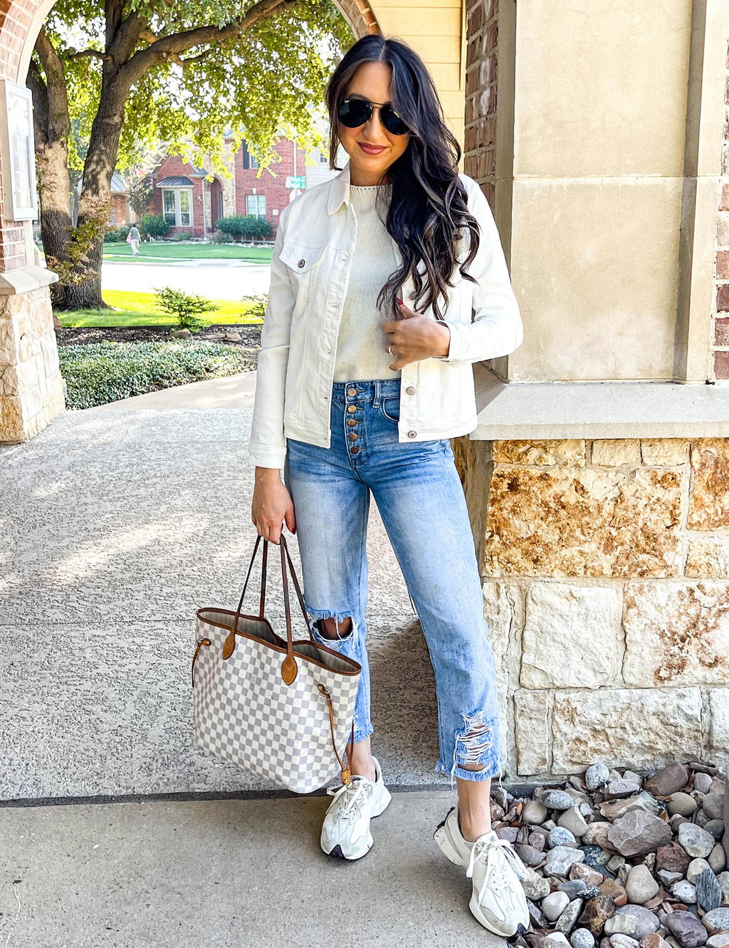 Luvamia White Denim Jacket Women Fall Outfits For - Cream