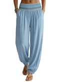 Dokotoo Womens Smocked Waist Boho Flowy Vacation Beach Resort Harem Pants S