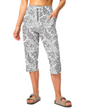 Viodia 18'' Women's Swim Capris Pants Quick Dry with Pockets White Paisley XL
