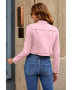 Luvamia Womens Fashion Long Sleeve Button Down Stretchy Denim Jean Jacket Pink Light Women Plus Size Xx-large Fits 20 /