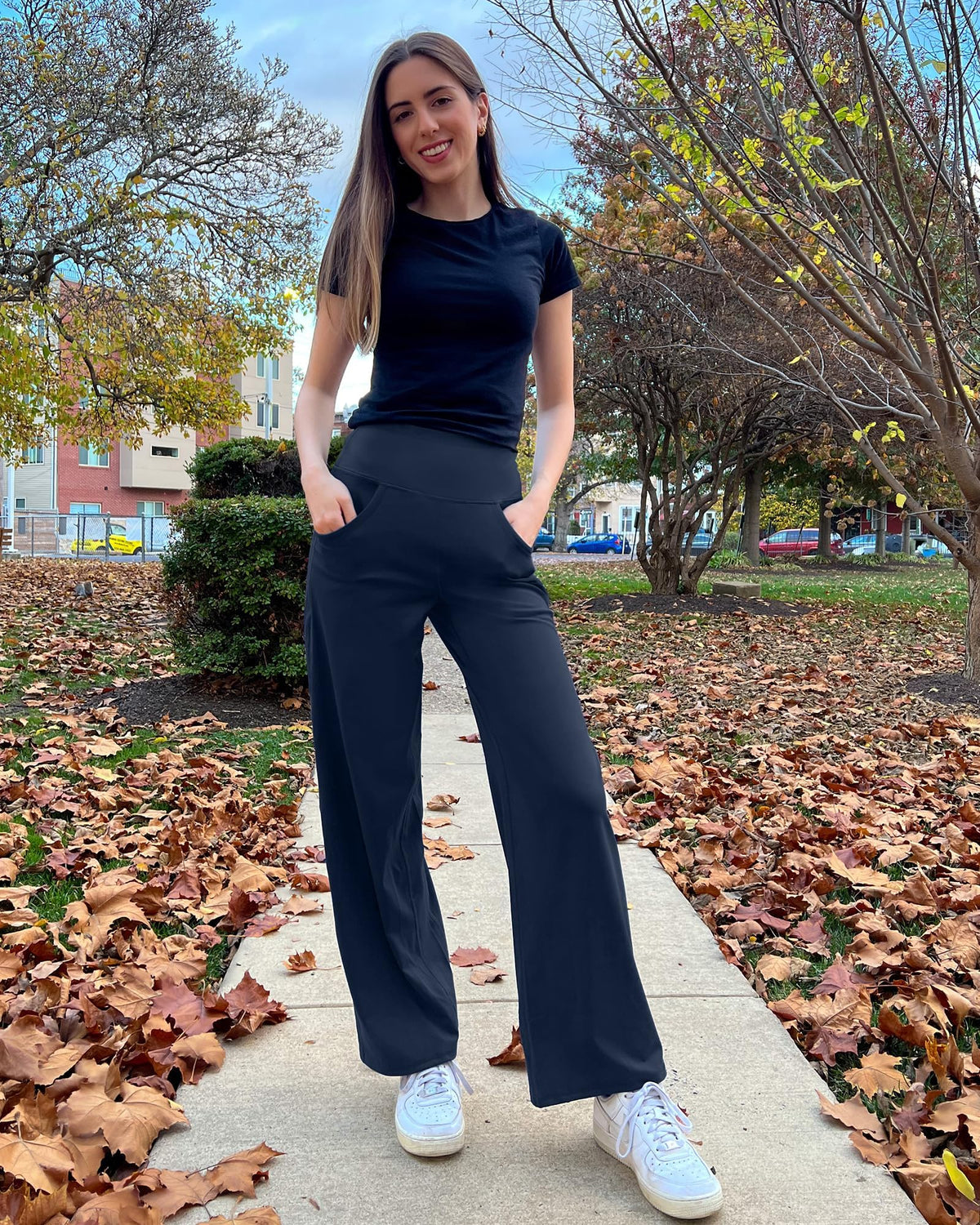 Promover Wide-Leg Pants For Women With Pockets Dark Navy S Extra Tall