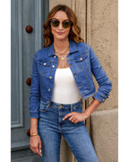 Luvamia Womens Fashion Long Sleeve Button Down Stretchy Denim Jean Jacket Dress Jackets For Women 90s Coats And Twilight Blue Size Xx-large