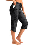 Pudolla Women's 18" Swim Capris Pants with Pockets (Black Camo X-Large)