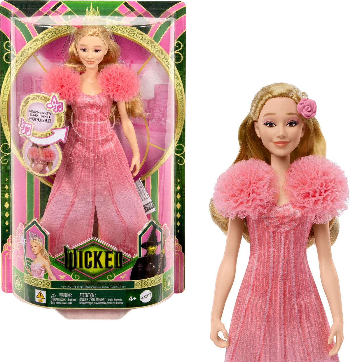 Mattel Wicked Singing Glinda Fashion Doll & Accessories, Posable with Movie-Inspired Look & Removable Outfit, Sings “Popular”