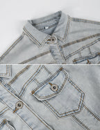 Omoone Women's Summer Short Sleeve Crop Denim Trucker Jacket Jean Coat Tops (lightwashdenim-m)