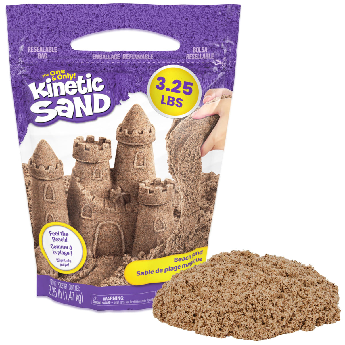 Kinetic Sand, 3.25lbs Beach Play Sand, Fanci Exclusive, Moldable Sensory Toys for Kids, Resealable Bag (Packaging May Vary), for Ages 3 and up