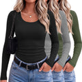Ekouaer 3 Packs Womens Long Sleeve Shirts Scoop Neck Ribbed Tops