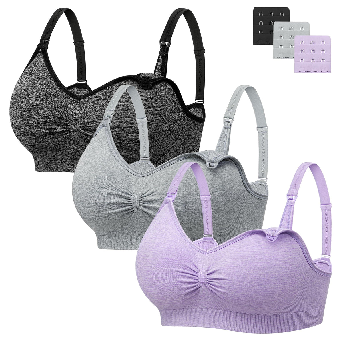 Angelhood Women's Seamless Sleep ,breastfeeding with Remove Pads Extenders Pack of 3 Nursing Bra