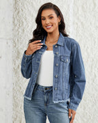 Vetinee Womens Jeans Jacket Woman Jean With Pockets Jackets For Women Classic Blue Medium Fits Size 8 / 10