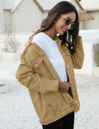 Omoone Women's Oversized Mid Long Denim Jacket Jean Biker Coat(0199-khaki-xs)