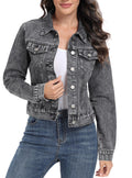 Andy & Natalie Cropped Jean Jacket For Women Fashion Casual Crop Denim Jackets Trendy Outfit With Pockets Deep Grey X-large