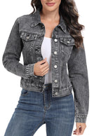 Andy & Natalie Cropped Jean Jacket For Women Fashion Casual Crop Denim Jackets Trendy Outfit With Pockets Deep Grey X-large