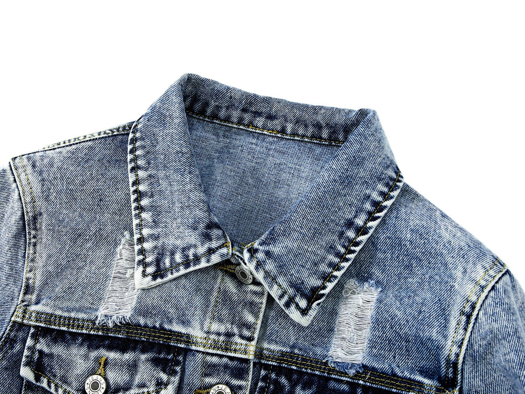 Kedera Denim Jacket For Women Distressed Jean Jackets Button Up Vintage Western Trucker - Snowflake Blue
