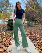 Promover Wide-Leg Pants For Women With Pockets Soft Sage Green L