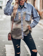 Women's Lumister Aztec Denim Jacket Distressed Lapel Long Sleeve Vintage Button Down Shacket(0007-pink-s)
