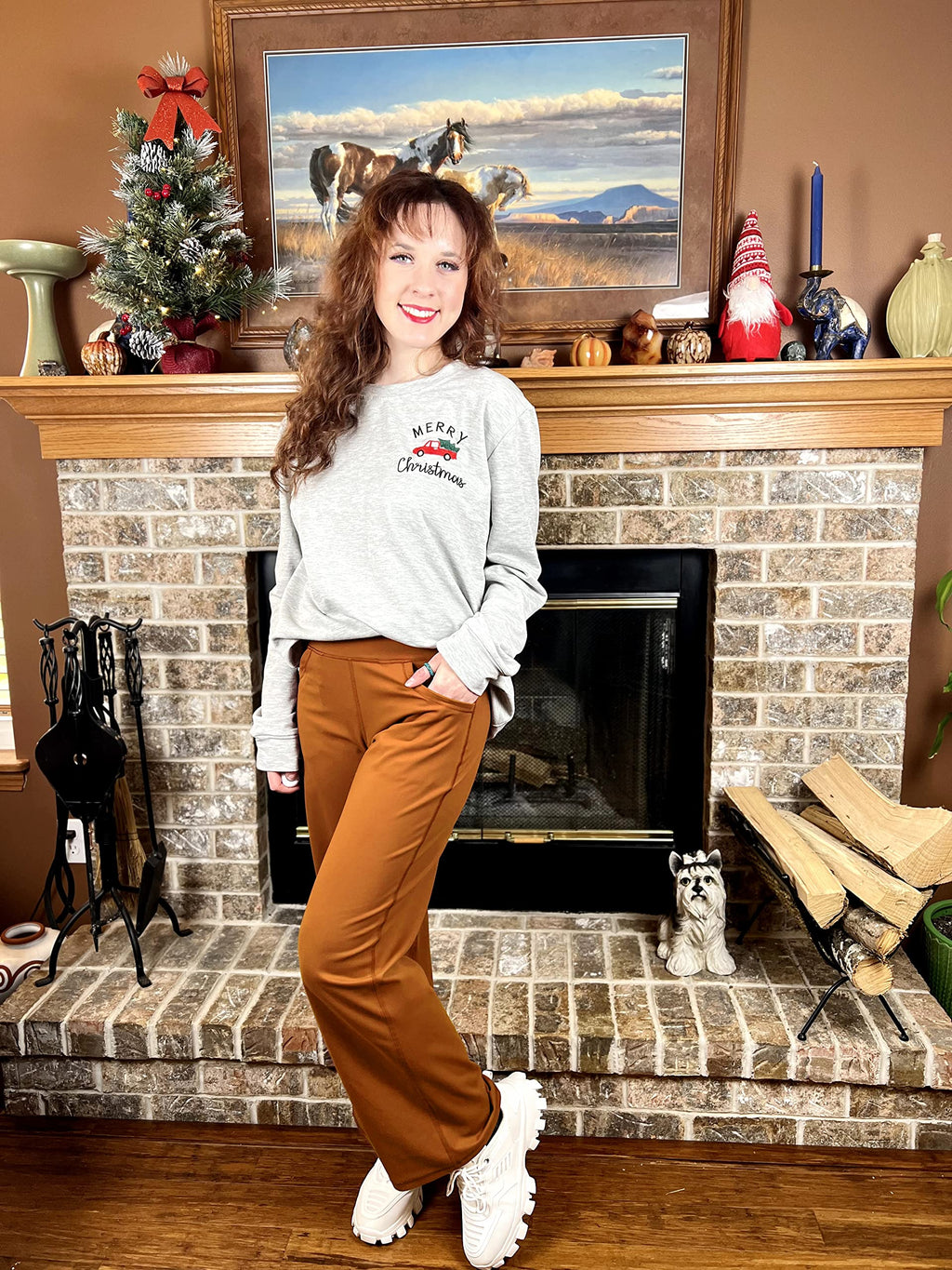 Promover Wide-Leg Yoga Pants For Women With Pockets Brown Sugar Xl