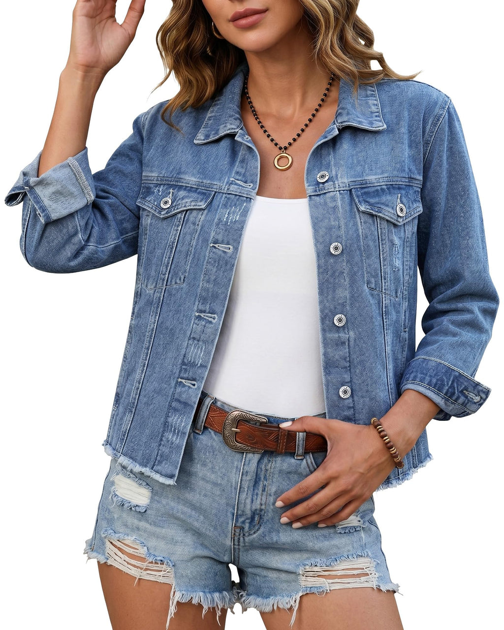 Luvamia Casual Jackets For Women Denim Shacket Womens Blue Jean Winter Jacket Summer Clothes Chaquetas De Mujer Elegante Medium Size Large