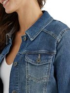 Women's Stretch Denim Jacket, Weathered, Medium - Blue