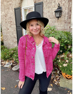 Women's Luvamia Pink Jean Jacket Plus Size Denim Soft XXL - Raspberry Rose